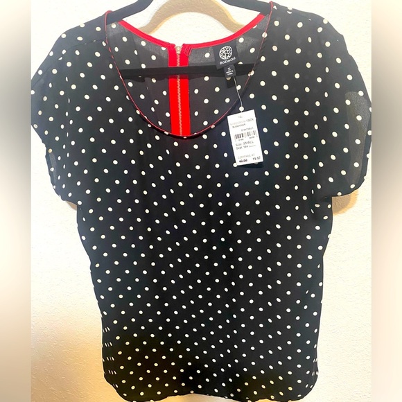 Nordstrom Rack Polka Dot Woman's Blouse with Red Detail ***New with tags - Picture 1 of 4